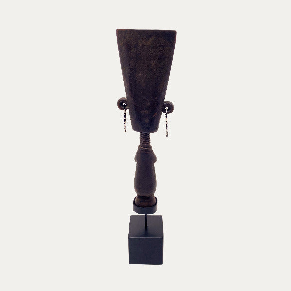 African Statue With Beaded Earrings On Stand